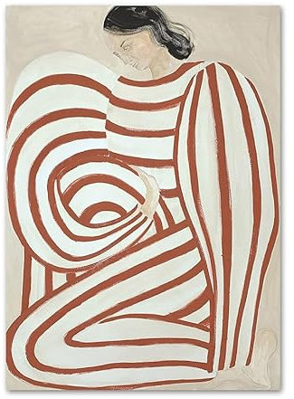 GUYFAM Sofia Lind Poster und Drucke Gestreifter Pyjama Mädchen Leinwand Wandkunst Sofia Lind Gemälde Sofia Lind Bild für Zuhause Wanddekoration 50x70cm Kein Rahmen