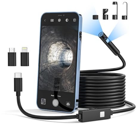 Dual Lens Endoscope Inspection Camera, Qimic Endoscope Borescope Camera with 8+1 LED Lights, 16.4FT Semi-Rigid SnakeCamera with 7.9mm IP67 Waterproof Probe for Android, iPhone(Black, No WiFi Needed)