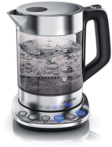 Arendo - Bouilloire électrique en verre inox 1,5 litres 2200W - Poignée Cool Touch - Acier inoxydable et verre borosilicate Arrêt automatique Maintien au chaud thermostat réglable 70 à 100° Sans BPA