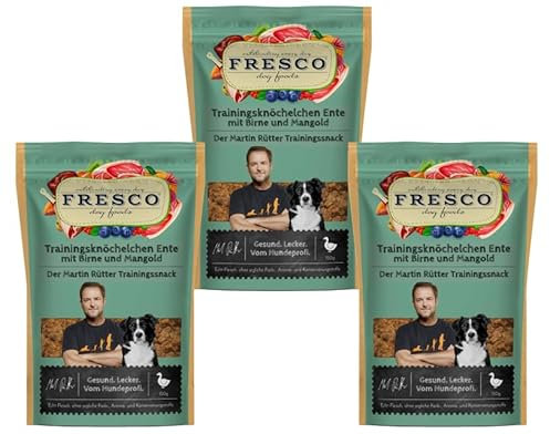 Fresco Martin Rütter Trainingsknöchelchen | Natürlicher Monoproteinsnack aus reinem Entenfleisch mit Birne und Mangold | 3x 150g | Leckerer Snack für Hunde | Echtfleischprodukt | Gesund und natürlich…