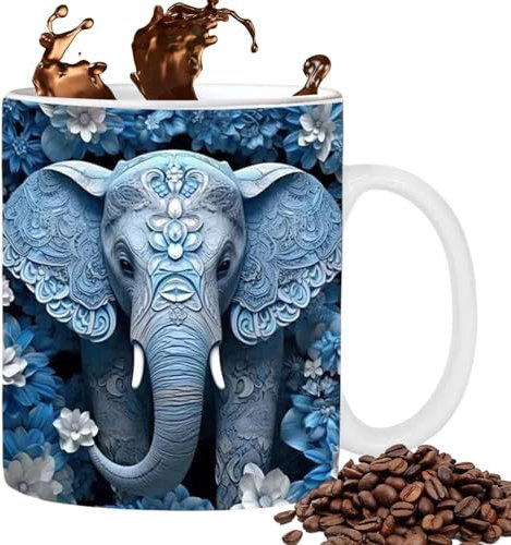 Generic Tasse à thé en céramique - Tasse à motif éléphant de 350 ml,Grande tasse à café avec poignée, tasse de voyage en céramique pour eau, bière, whisky, soupe, jus, TSCR15HURH5RTT6GR80