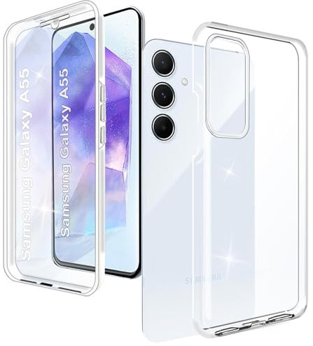 XCYYOO Hülle für Samsung Galaxy A55 5G Transparent 360 Grad Komplettschutz Samsung Galaxy A55 5G Handyhülle mit Integriertem Displayschutz Schadensichere Ultradünn Silikon Schutzhülle