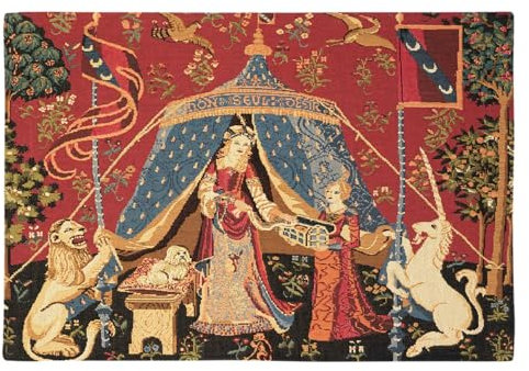 Belgian Tapestrie gewebter Wandbehang Gobelin The Lady and the Unicorn 44 x 64 cm - 6-teilige Serie (To My Sole Desire)