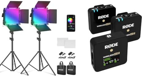 NEEWER 660 PRO RGB Luce LED Fotografia Kit d’Illuminazione: APP Controllo, Colori a 360° & RØDE Microphones Sistema wireless a doppio canale Wireless Go II con microfoni incorporati, nero