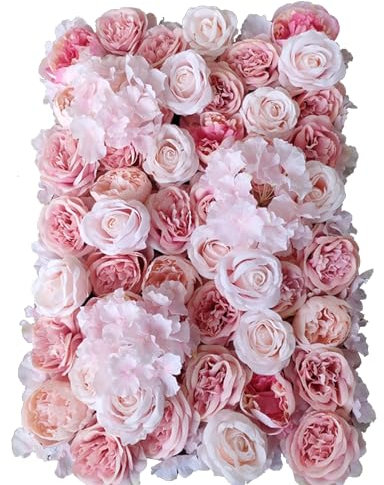 LQSYBHD Künstliche Blumen Wand Hintergrund, 60cm X 40cm Blumen Wand Hintergrund Faux Blumen Panel, Rosa Blumengestecke Blumenwand Dekoblumen Unechte Seidenblumen Gesteck