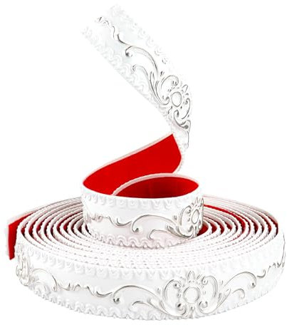 TECDW 5 Metri Modanatura Adesiva Flessibile, Cornice Adesiva per Pareti, Modanature Flessibili e Rifiniture, 3D Finitura Decorativa da Parete Autoadesivo per Specchio (Bianco con Argento, 3,6cm W)