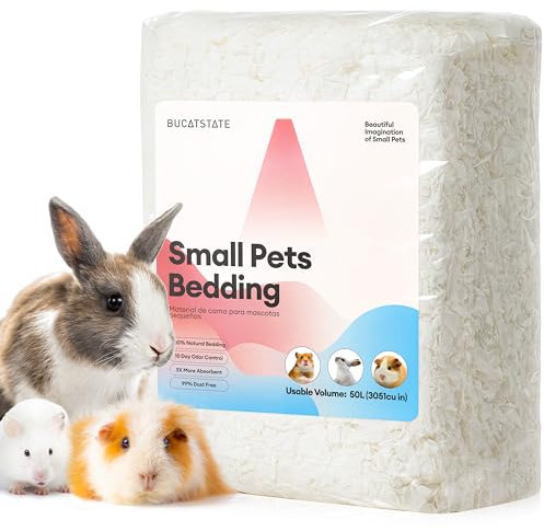 BUCATSTATE Hamster Streu 50L, Papier Einstreu für Kleintiere, Besonders Saugfähige & 99,9% Staubfrei Kleintierstreu für Meerschweinchen, Kaninchen, Haustiere, Mäuse, Rennmäuse, Nager (Weiß)
