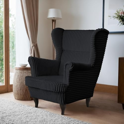 BEAUTY SOFA - Felix Sessel - Ohrensessel - Relaxsessel mit Armlehnen - Fernsehsessel - Polstersessel - für Wohnzimmer, Schlafzimmer - Sessel Wohnzimmer - Schwarz (Tilia 100), Beine Wenge
