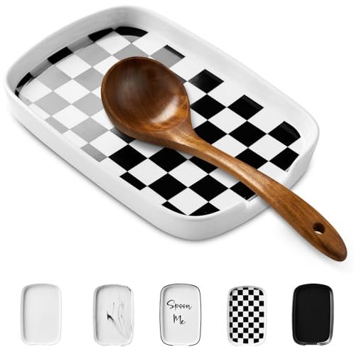 ABRUTY Spoon Rest for Stove Top, Ceramic Spoon Holder for Kitchen Counter, Modern Farmhouse Kitchen Decor Accessories for Spatula, Spoons or Tongs (B-Square, Rectangular)