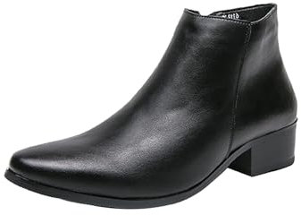 Generisch Bottes en cuir pour homme - Doublées avec talon - Bottines plates et plates - Confortables - Bottines pour homme - Bottes de loisirs - Marron et noir - Taille 37-43, Noir , 43 EU