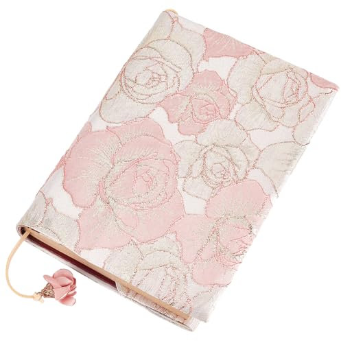 craspire Couverture de Livre A5 Taille 8.3 x 6.3 Pouces Tissu Satiné Doux Fleur Rose Housse de Livre Lavable Marque Page Couverture Rigide Couverture Souple Protecteur de Livre pour Les Amoureux