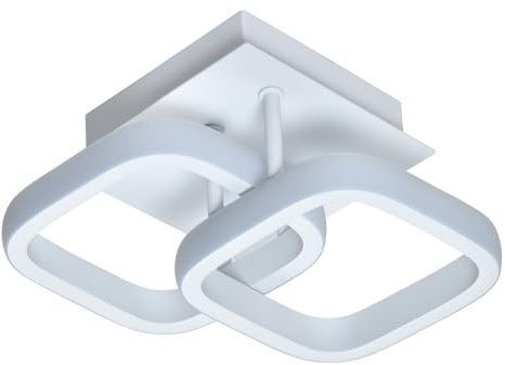 Happy Homewares Sleek Designer Double Square Head Semi-Flush Energy Efficient Matt White Sand LED Ceiling Light | 19w = 75w | 3000k Warm White Colour | 1480 Lumens | IP20 Rated