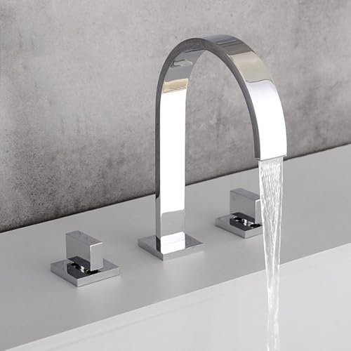 ZYCDP Grifo de Lavabo Tres Orificios Grifo Lavabo Baño Cromado, Grifo de Baño Cascada 2 Mandos Grifo de Lavabo Laton agua Fría y Caliente