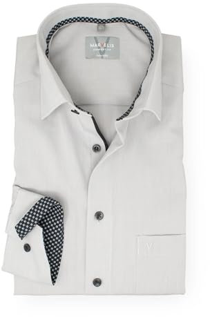 Marvelis Comfort Fit Langarm Hemd | Grau| New Kent Kragen mit Besatz Gr. 42