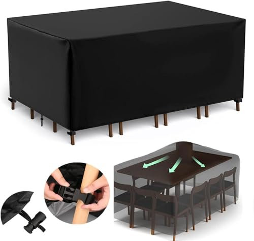 Abdeckung für Terrassenmöbel für den Außenbereich, strapazierfähig, 600D, wasserdicht, rechteckig, für 6- und 8-Sitzer, Essgruppe, Garten, Rattan, Sofa, Bank, 245 x 95 x 75 cm