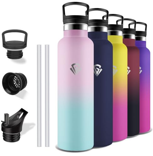 Grsta Gourde, Bouteille Isotherme 1l, Anti Fuite, Gourde Paille Adulte, Double Isolation, Gourde Inox, Acier Inoxydable 18/8, Gourde sans Bpa, pour Randonnée, Camping, Aptitude, Sportif, Yoga