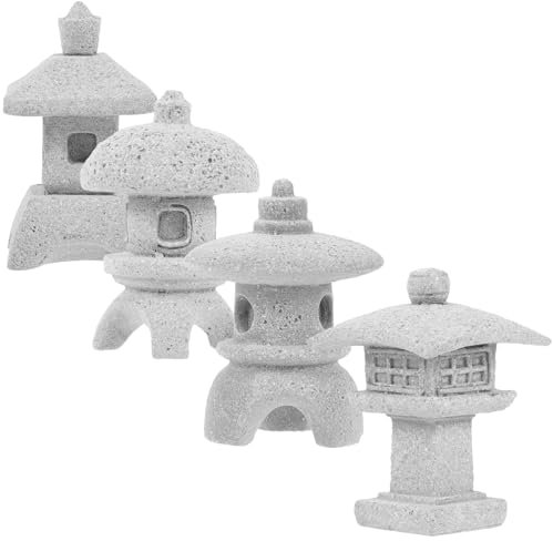 Yardwe 4Stücke Mini Statue aus Miniatur Garten Ornament für Balkon Terrasse und Bonsai Realistische Pagodenfigur für Mikrolandschaft Asiatische Gartendeko