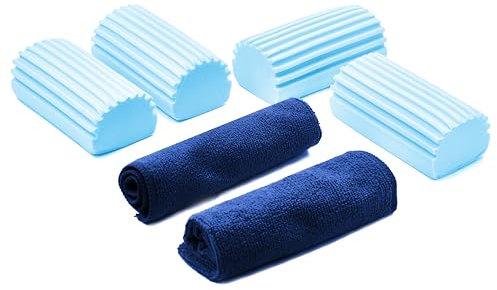 SEIBUR® 4 Esponjas Mágicas Atrapapolvo + 2 Bayetas de Microfibra | Esponja de Limpieza, Plumero Húmedo para Limpieza de casa, Coche, etc (Azul)