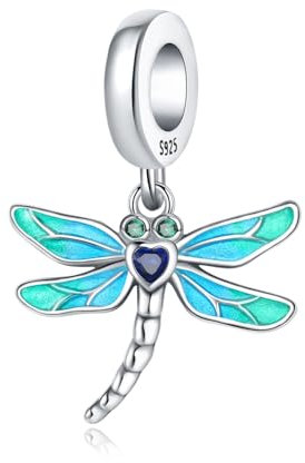 PANPOKI Charms Anhänger aus 925er Sterlingsilber, Bead Charm für Damen, kompatibel mit europäischen Armbändern und Halsketten (Farbige Libelle mit Farbverlauf)