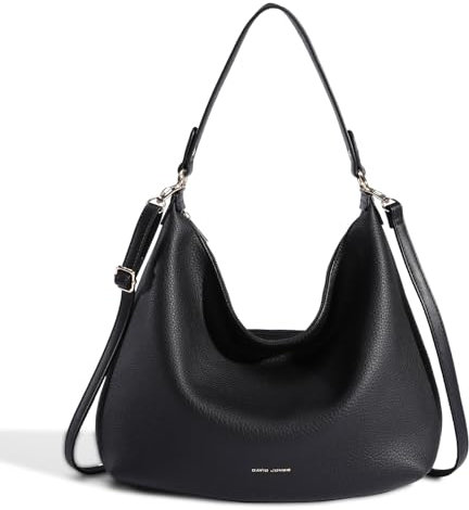 David Jones - Schultertasche Hobo Damen - Handtasche aus weichem Kunstleder - Einkaufstasche Shopper mit Langem Henkel - Umhängetasche Henkeltasche große Größe - Klassisch Praktisch - Schwarz