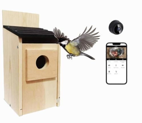 Smart Bird Box with 4MP HD Camera – Solar-Powered Nesting Box with Motion Detection, Infrared Night Vision & App Live View – Wildlife Birdhouse Gift for Garden & Nature Lovers