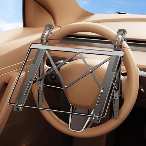 DICMKY Car Laptop Mount Steering Wheel Tray Holder, Height Adjustable Car Desk for Laptop Computer Tablet, Foldable Portable Lap Laptop Stand for Car Vehicle Workstation Accessories Trunk SUV Tesla