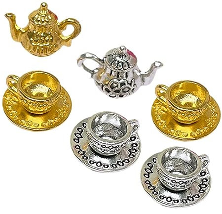 BESPORTBLE Miniature Tea Cup Teapot Set Metal Material for Boys and Girls Tea Party Games