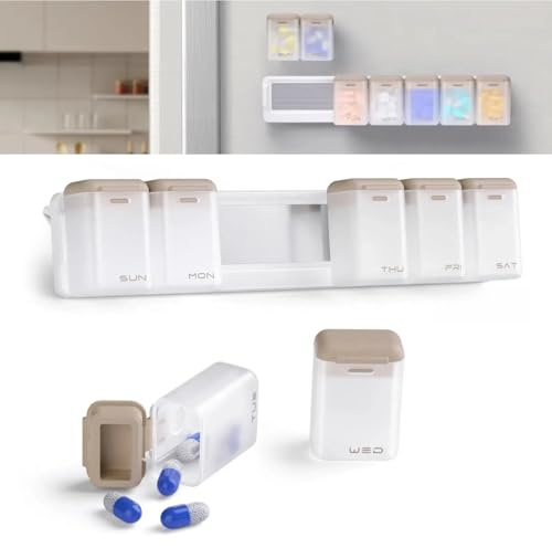 Tablettenbox 7 Tage, Magnetisch Pillendose 7 Tage, Abnehmbare Supplement Box mit Magneten, BPA-freier Medikamentenbox, Medikamentendose, Tabletten Organizer für Medikamente, Vitamine, Fischöl (A)