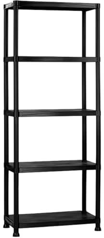 Easy Shopping ® 4/5 Tier Black Heavy Duty 60CM Wide Plastic Shelving Unit Storage Organised Garage/Home/Pantry Racking Shelf Shelves Workbench Workman Bays Racking Tools Paint (Black, Extra Large, 5)