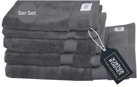 SCHÖNER WOHNEN Frottee Handtücher Set Anthrazit 5teilig - 100% Baumwolle - Handtuch Set flauschig weich - saugstark - besteht aus 1 Duschtuch + 2 Handtücher + 2 Gästetücher - Frottier Öko-Tex