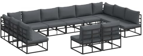 vidaXL Garden Sofa Set with Cushion 12 pcs Black Aluminium, Garden and Terrace, Modern Outdoor Sofa Set, Weather Resistant Furniture, Comfortable Seating, Expandable Patio Lounge