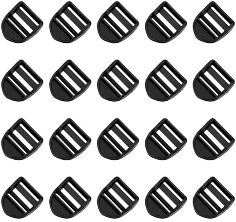 CRAFTYMELODY 20Pcs Ladder Lock Slider 1.5x1Inch Black Ladder Slider Buckle Quick Side Release Adjustable Plastic Buckles Webbing Strap Release Buckle Package Accessories for Backpack Strap Replacement