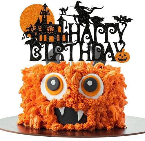 Kuchen Deko Halloween, Hexen Deko für Kuchen, Happy Birthday Tortendeko mit Hexenmotiv, Kuchendeko Halloweens für Partys und Feiern