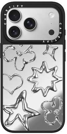 CASETiFY Spiegel iPhone 17 Pro Hülle [Reflektiert/MagSafe-kompatibel/Schutz vor Stürzen aus 1,5 m Höhe] - Chrome Doodles - Silver on Black
