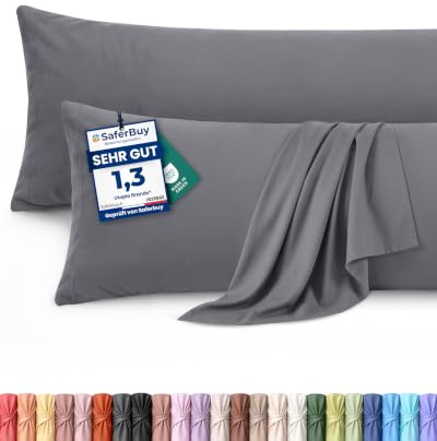 Utopia Bedding Seitenschläferkissen Bezug 2er set 40 x 145 cm, Grau | Weich 100% Mikrofaser Kissenbezug 40x145 cm, OEKO-Tex-zertifiziert, knitterfreie und farbechte mit Hotelverschluss