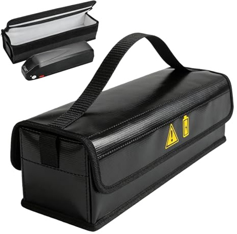 2 Stück Feuerfeste Box Für Akkus, Akku Tasche Feuerfest Wasserdicht Explosionssicher, Ebike Akku Tasche Feuerfest Für Lagerung und Transport, Lithium Batterie Schutzhülle Groß (41×13×14 cm, Schwarz)