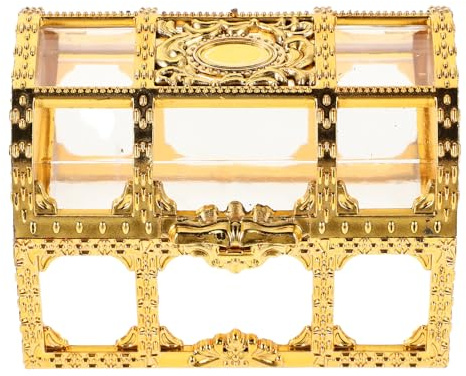 Schatztruhe mit Deckel für Party aus Kunststoff Goldene und Geburtstag | Transparentes Design, Leicht zu Tragen, Multifunktional Einsetzbar, für Hochzeiten, Feiern und Geburtstagsdekoration