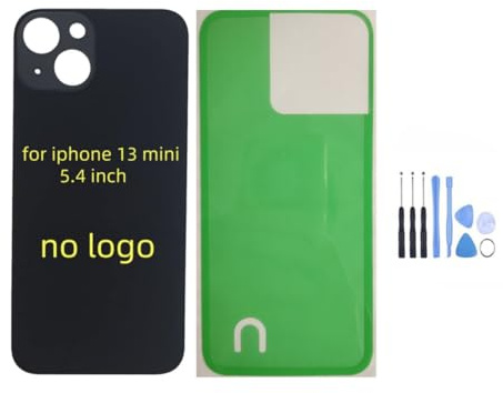STYCES Rear Back Cover Glass Replacement for iPhone 13 6.1 inch and for iPhone 13 mini 5.4 inch(no Logo), with repair Tool kit, Pre-Installed Adhesive (black/white) (for iPhone 13mini black)