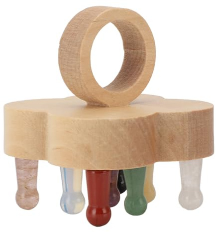 Dioche Kopfhautmassagegerät, Holzstein, Entspannung, Polierte Zähne, Ergonomisches, Tragbares Kopfhautmassagegerät für die Haarpflege, Spa, Heimgebrauch (COLORFUL)