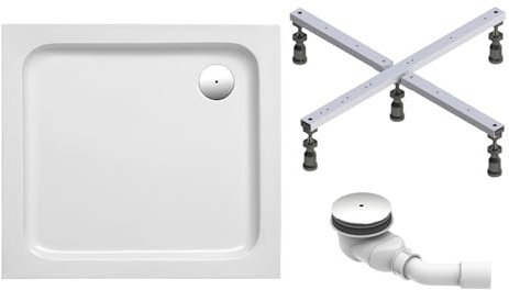 Schulte Duschwanne Cala 80x75 cm, rechteckig aus hochwertigem Sanitäracryl inkl. Fußgestell, Ab- und Überlaufschutz, Pflegeleicht und alterungsbeständig, Größe wählbar