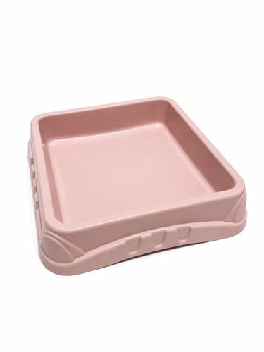 Large Pet Bowl Stylish Plastic Dog Bowl Square Pet Food Bowl for Dogs and Cats, Available in Pink, Green, Blue (Pink)