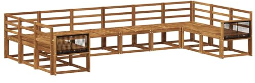vidaXL Outdoor-Sofagarnitur 10 pcs Natur Massivholz Akazie, Gartenliege, modernes Lounge Set, wetterbeständige Möbel, perfekte Sitzgruppe für den Außenbereich