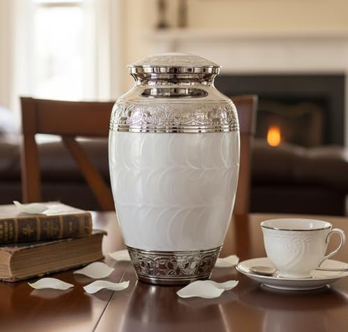 eSplanade Brass Cremation urn Memorial Container Jar Pot | Metal urns | Burial urn | Brass urn (Weiß)