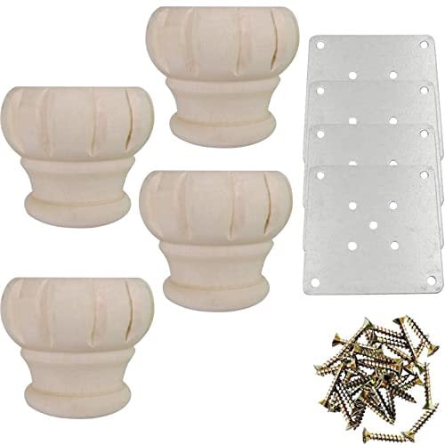 Btibpse Wooden Furniture Legs 3'' Unfinished Bun Feet for Sofa, Chair, Loveseat, Ottoman, Dresser Foot Set of 4