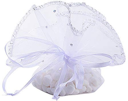 BUONDAC (Dmr. 26cm) 50 STK runde Organzasäckchen Geschenkbeutel Organza Hochzeit Schmuckbeutel Organzabeutel Säckchen klein Geschenksäckchen (Weiß)