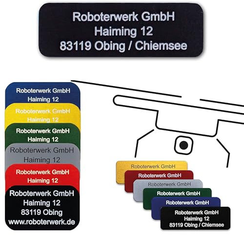 Roboterwerk Drohnen Kennzeichnungsschilder mit Lasergravur | Aluminium | 31x19mm oder 30x10mm | schwarz eloxiert | Text | e-ID und Registrierungsnummer | Aufkleber (Schwarz, 30x10mm)