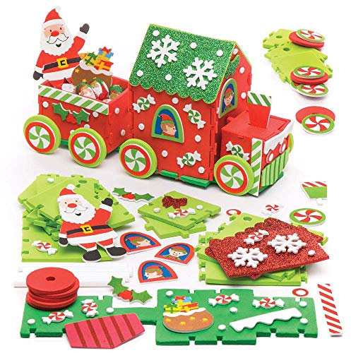 Baker Ross Weihnachtsmann-Schaumgummi-Eisenbahn-Sets, 2er-Packung, für Kinder, Weihnachtsbasteln und Dekorationen, sortiert, AR737
