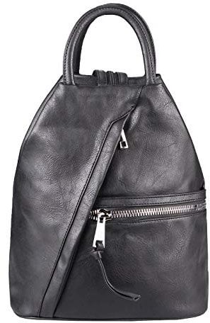 Damen Rucksack Tasche Schultertasche Leder Optik Daypack Backpack Handtasche Tagesrucksack Cityrucksack Schwarz