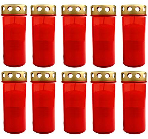 HAC24 10er Set XL Grablicht Rot Grabkerze mit Deckel Großer Grabbrenner Grablaterne Grableuchte Grablampe Dauerbrenner