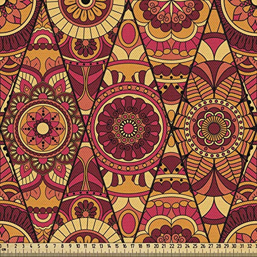ABAKUHAUS Mandala Gewebe als Meterware, Floral Boho Geometrisch, Schön Gewebten Stoff für Polster und Wohnaccessoires, 1M (148x100cm), Kastanienbraun Gelb